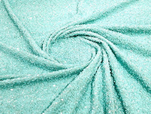 Shiny 5mm Sequin On A 2 Way Stretch Velvet (1 Yard, Mint Green)