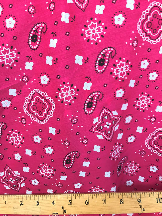 60" Wide Poly Cotton Bandanna Print Fabric by The Yard (Fuchsia, by The Yard)