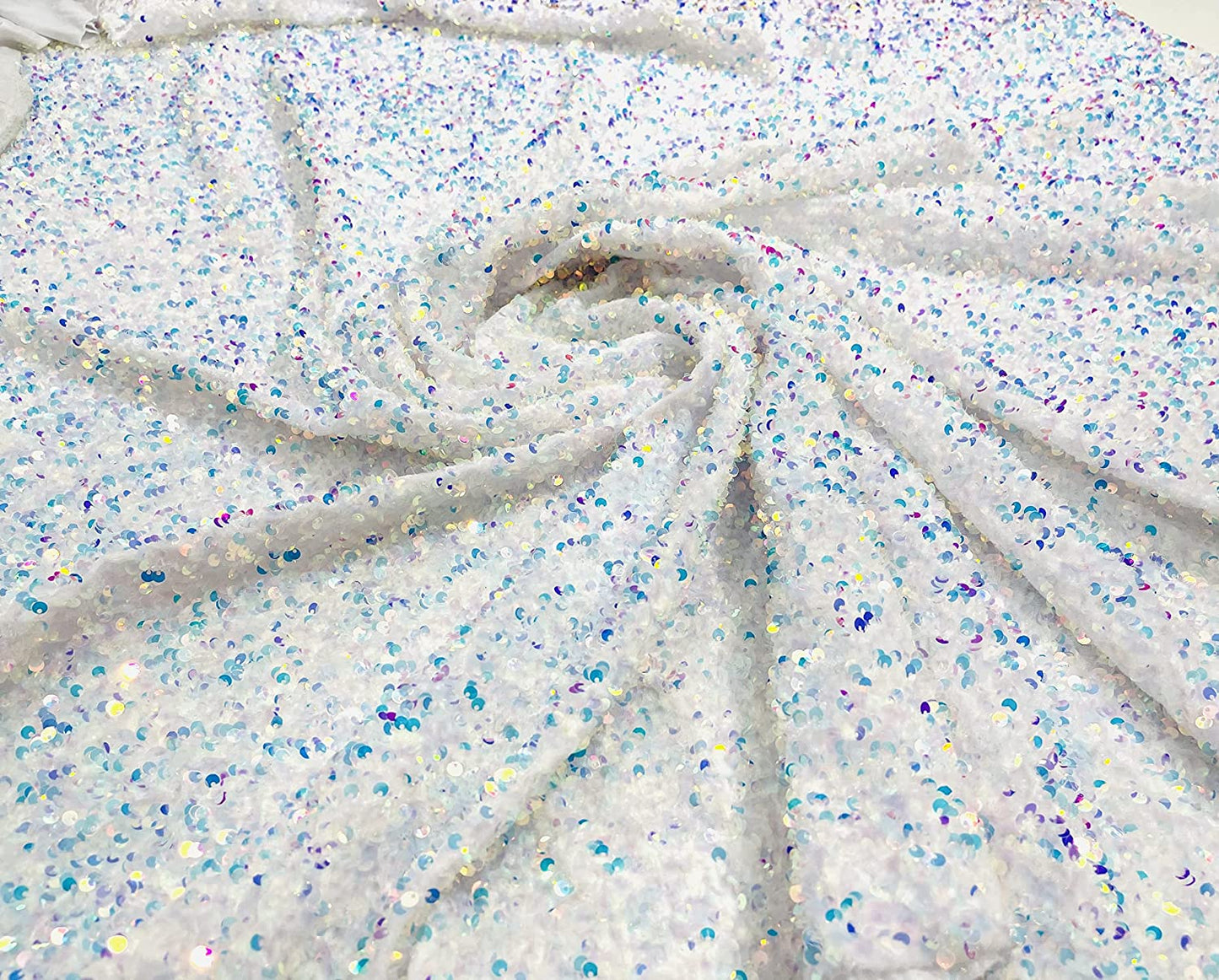 Shiny 5mm Sequin On A 2 Way Stretch Velvet (1 Yard, Clear Iridescent/White)