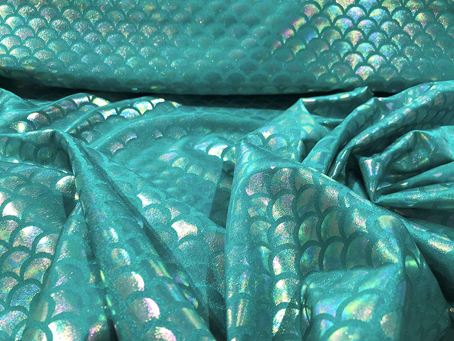 Mermaid Iridescent Illusion Spandex Fabric Fish Scale 4 Way Stretch (Illusion Green, 1 Yard)