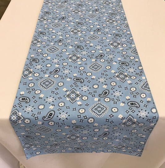 Bandanna Print Poly Cotton Table Runner (Light Blue,