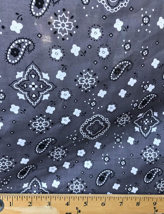 60" Wide Poly Cotton Bandanna Print Fabric by The Yard (Grey, by The Yard)