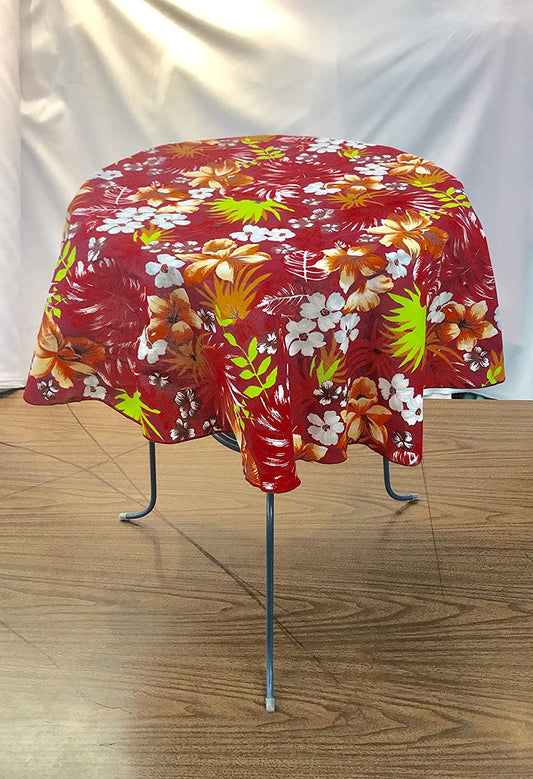 Printed Poly Cotton Tablecloth (Hawaiian Print Red,