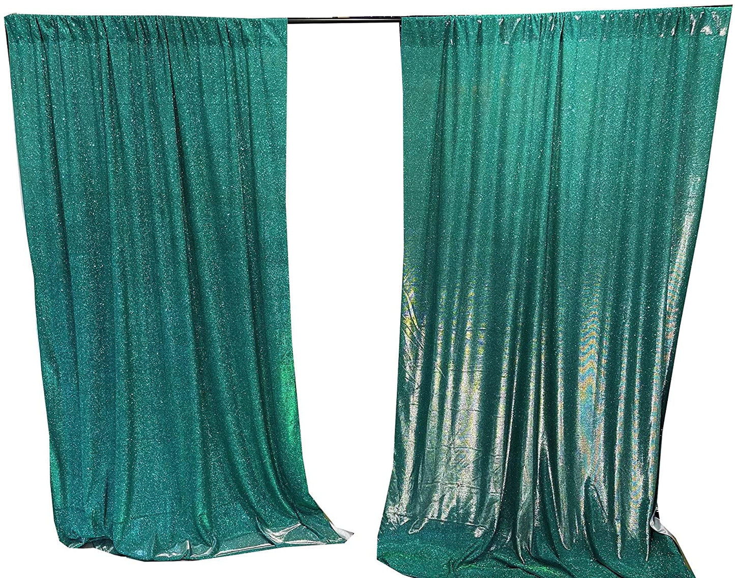 Full Covered Glitter Shimmer on Fabric Backdrop Drape - Curtain - Wedding Party Decoration (2 Panels Jade