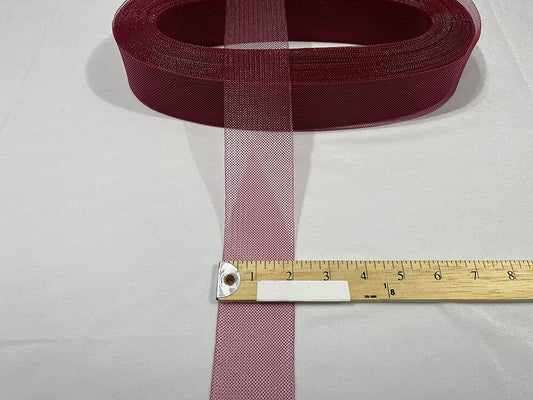 2" Wide Stiff Polyester Horsehair Braid for Polyester Boning Sewing Wedding Dress Dance Formal Dress Accessories (Burgundy)