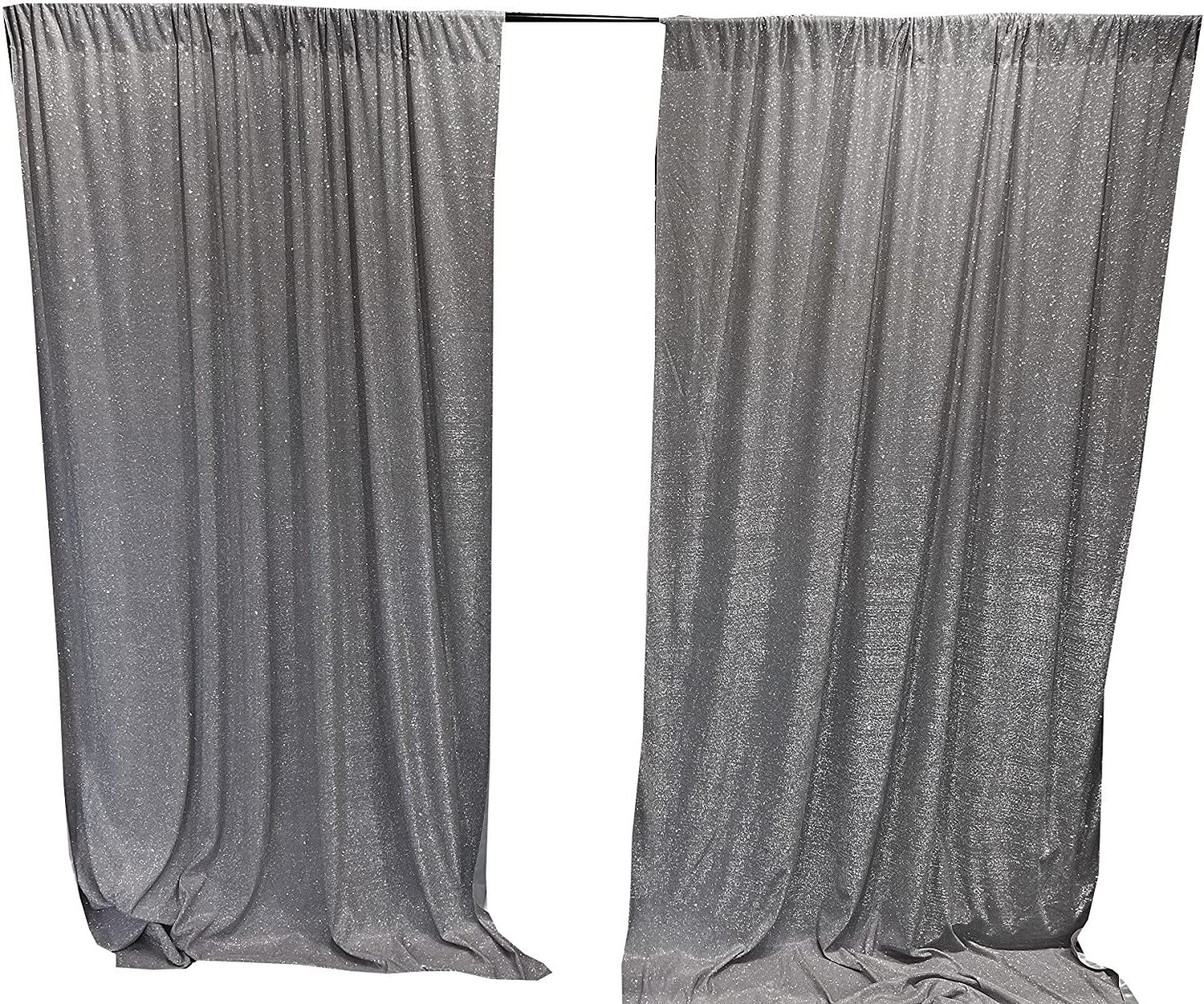 Full Covered Glitter Shimmer on Fabric Backdrop Drape - Curtain - Wedding Party Decoration (2 Panels Gray