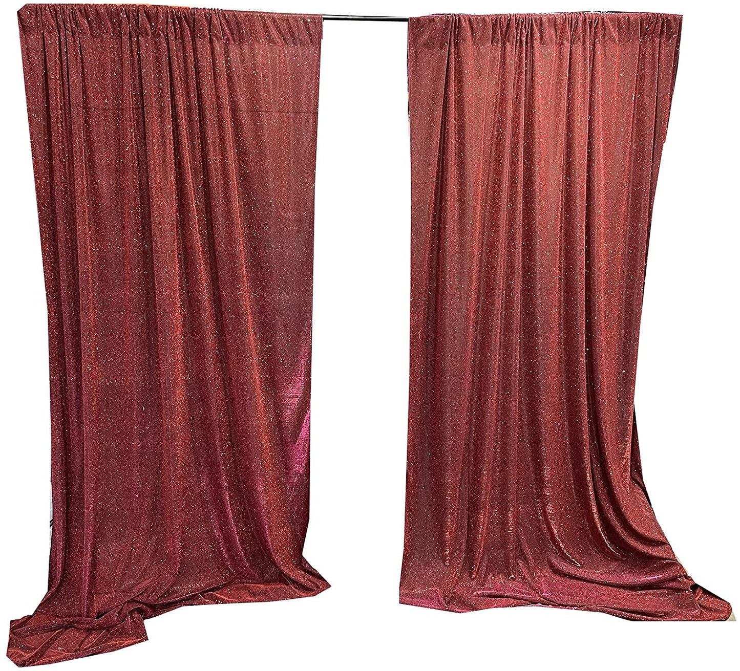Full Covered Glitter Shimmer on Fabric Backdrop Drape - Curtain - Wedding Party Decoration (2 Panels Burgundy