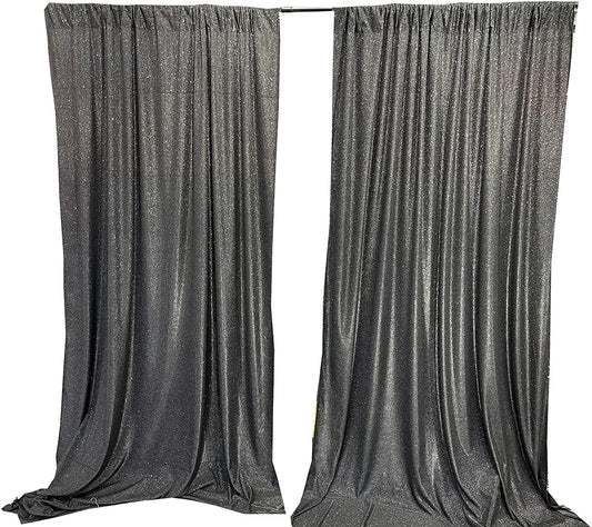 Full Covered Glitter Shimmer on Fabric Backdrop Drape - Curtain - Wedding Party Decoration (2 Panels  Black