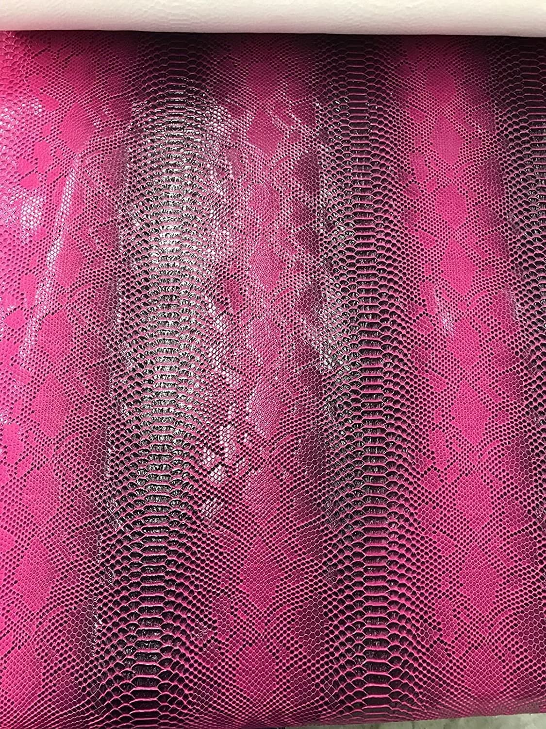 53/54" Wide Snake Fake Leather Upholstery, 3-D Viper Snake Skin Texture Faux Leather PVC Vinyl Fabric by The Yard. (1 Yard, Magenta)