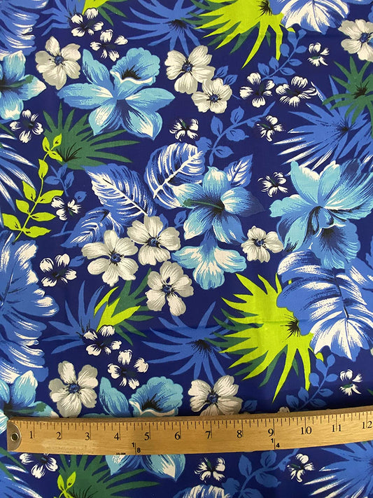 65% Polyester 35% Cotton Hawaiian Print Poly/Cotton Fabric, Good for Face Mask Covers (Royal Blue on Royal Blue, 1 Yard)