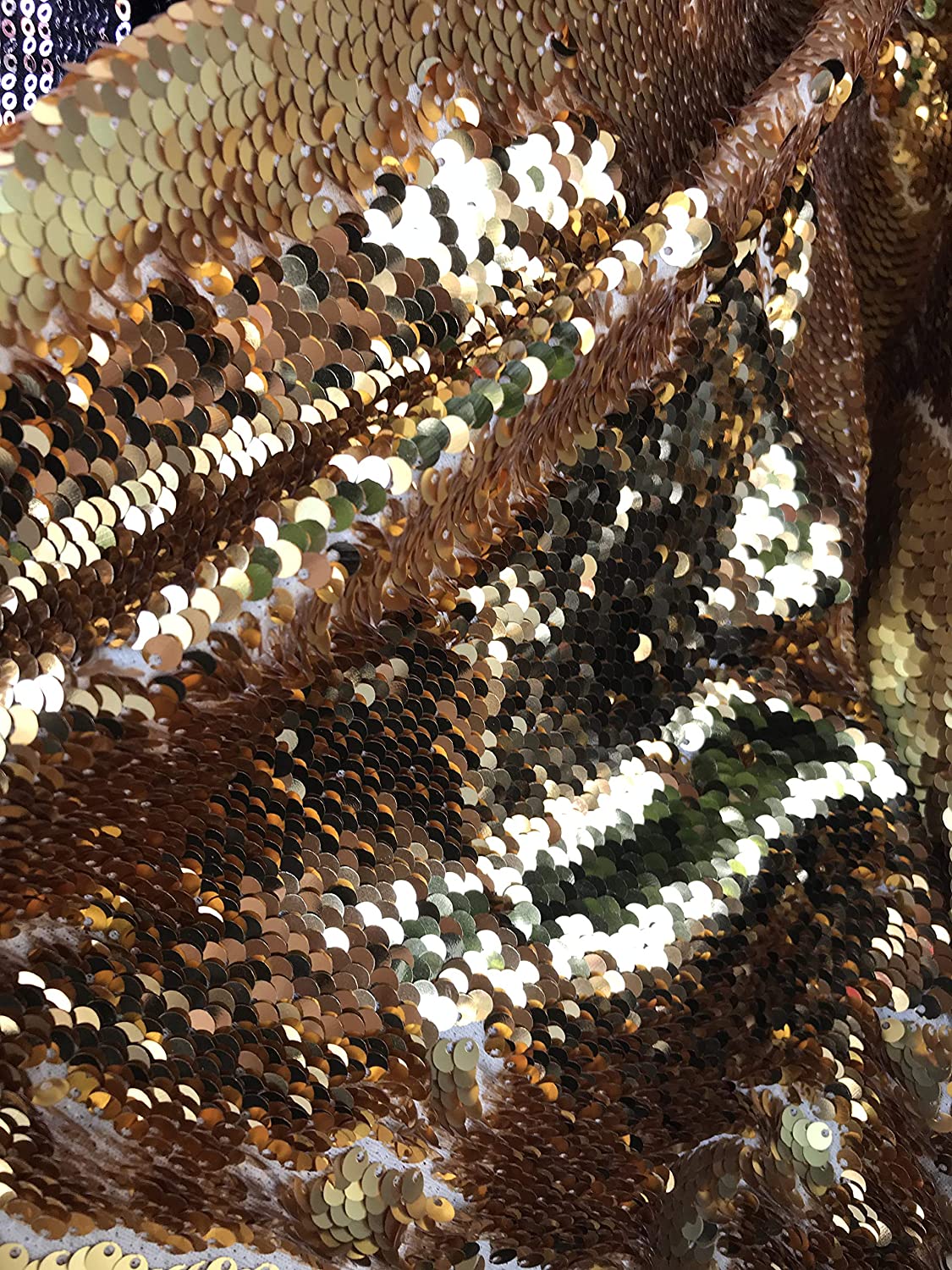 54" Wide Mermaid Flip Up Sequin Reversible Sparkly Fabric for Dress Clothing Making, Home Decor (Shiny Gold & Matt Gold, by The Yard)