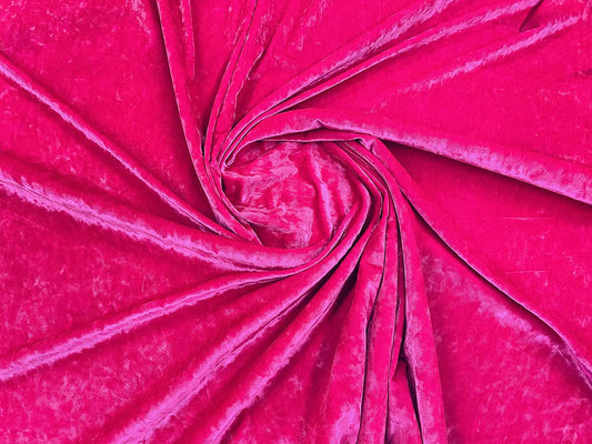 Solid Crushed Velour Stretch Velvet Fabric (1 Yard, Hot Pink)