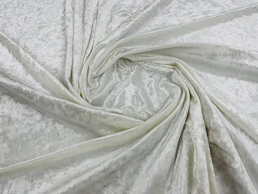 Solid Crushed Velour Stretch Velvet Fabric (1 Yard, Ivory)