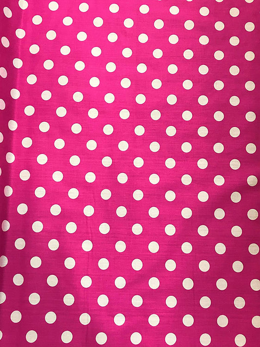Big Polka Dots Poly Cotton Print Fabric by The Yard (Fuschia/White Dots)