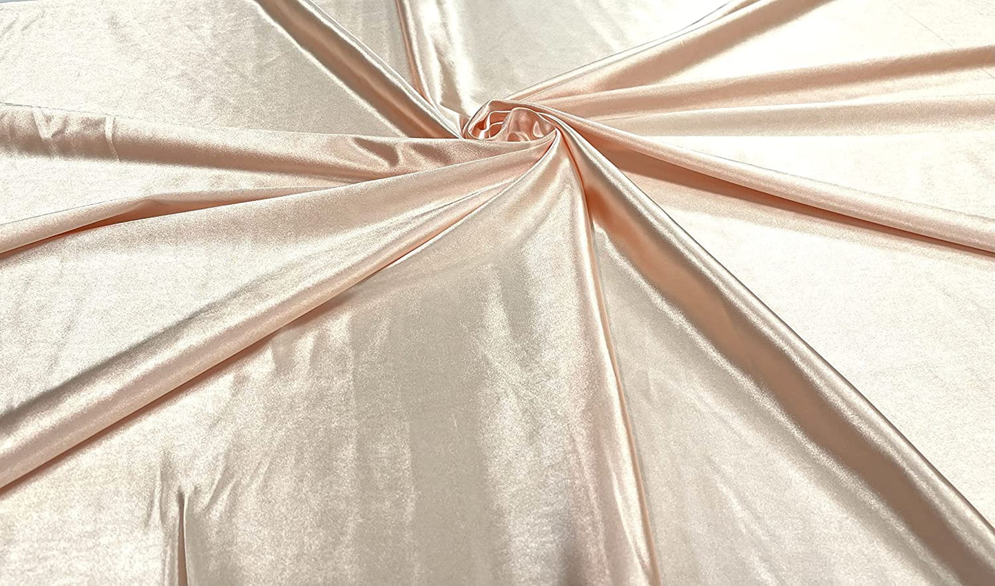 Deluxe Shiny Polyester Spandex Stretch Fabric (1 Yard, Beige)