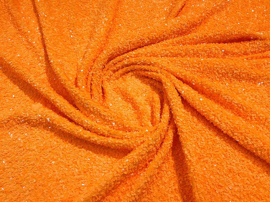 Shiny 5mm Sequin On A 2 Way Stretch Velvet (1 Yard, Bright Orange)