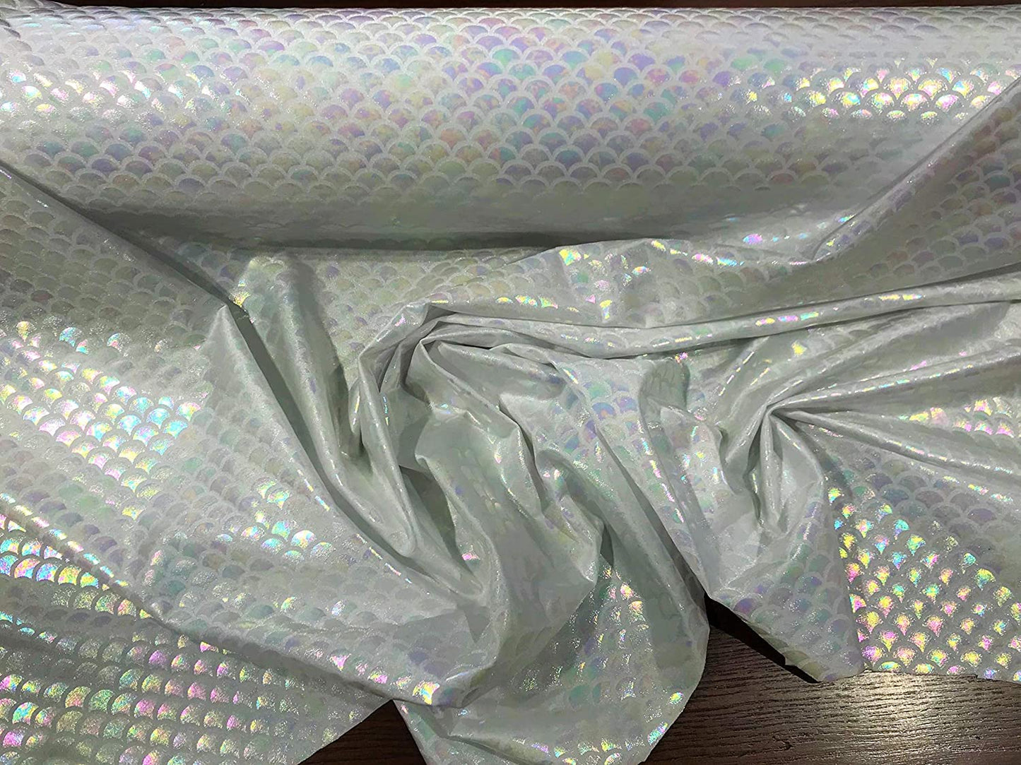 Mermaid Iridescent Illusion Spandex Fabric Fish Scale 4 Way Stretch (Illusion White, 1 Yard)