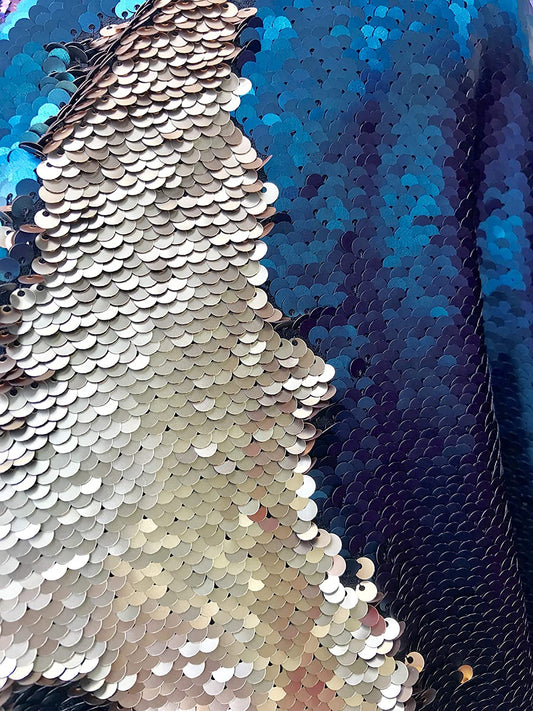 54" Wide Mermaid Flip Up Sequin Reversible Sparkly Fabric for Dress Clothing Making, Home Decor (Gold Matt & Teal Matt, by The Yard)