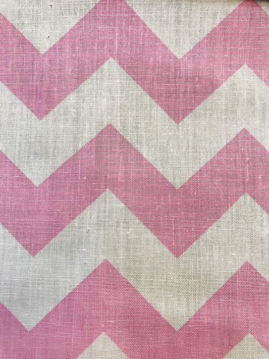 60" Wide by 1" Chevron Poly Cotton Fabric (White & Pink, by The Yard)