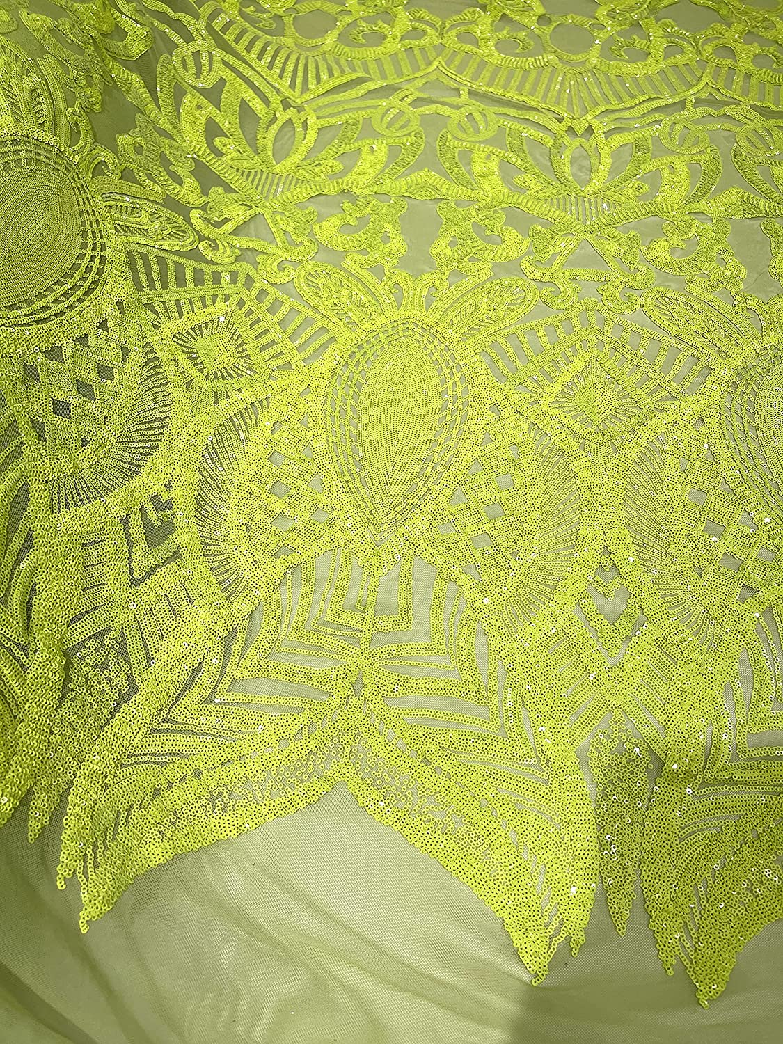 Iridescent Royalty Design On A 4 Way Stretch Mesh/Prom Fabric (1 Yard, Neon Green on Green Mesh)