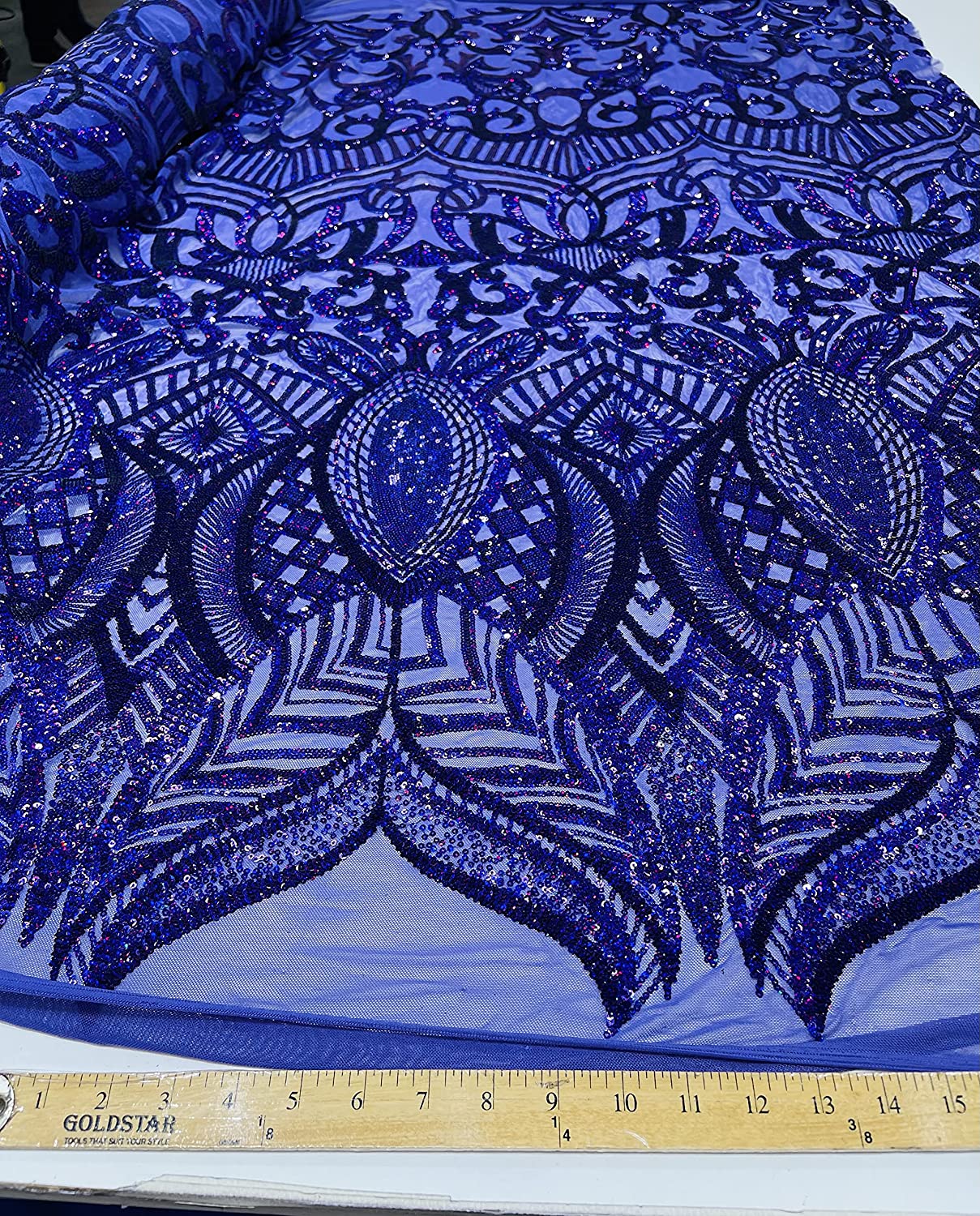 Iridescent Royalty Design On A 4 Way Stretch Mesh/Prom Fabric (1 Yard, Purple on Purple Mesh)