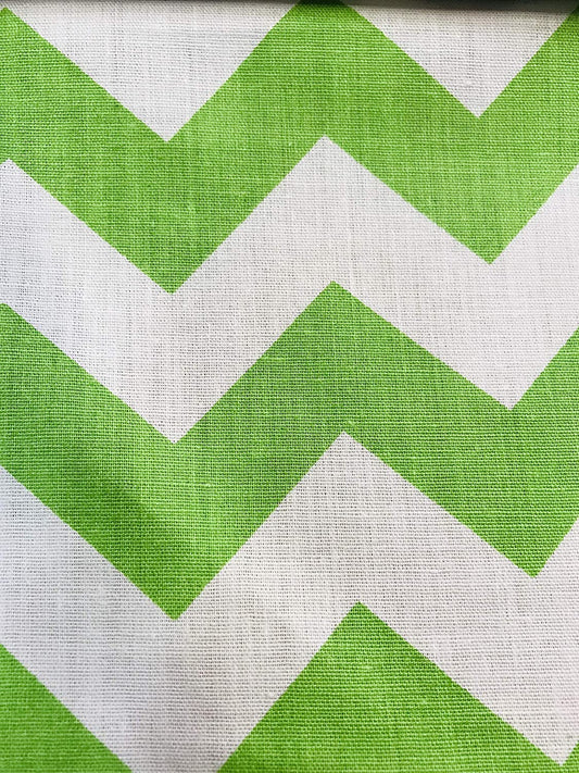 60" Wide by 1" Chevron Poly Cotton Fabric (White & Lime, by The Yard)
