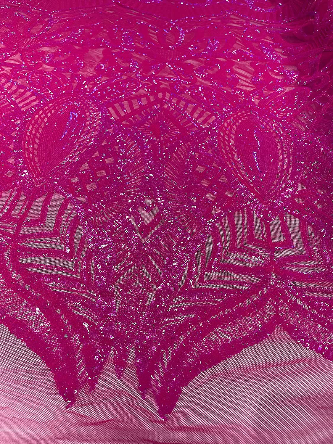 Iridescent Royalty Design On A 4 Way Stretch Mesh/Prom Fabric (1 Yard, Fuchsia on Fuchsia Mesh)