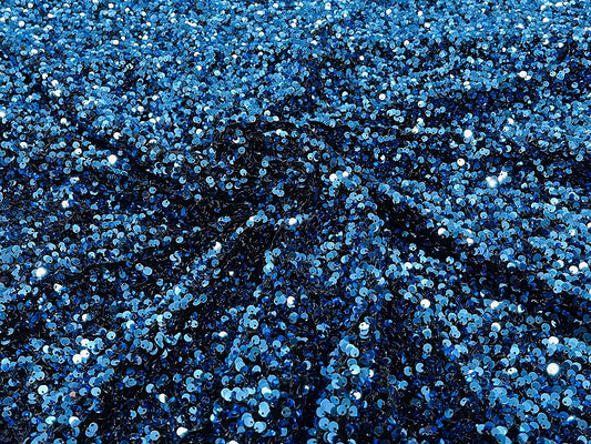 Shiny 5mm Sequin On A 2 Way Stretch Velvet (1 Yard, Turquoise/Black)