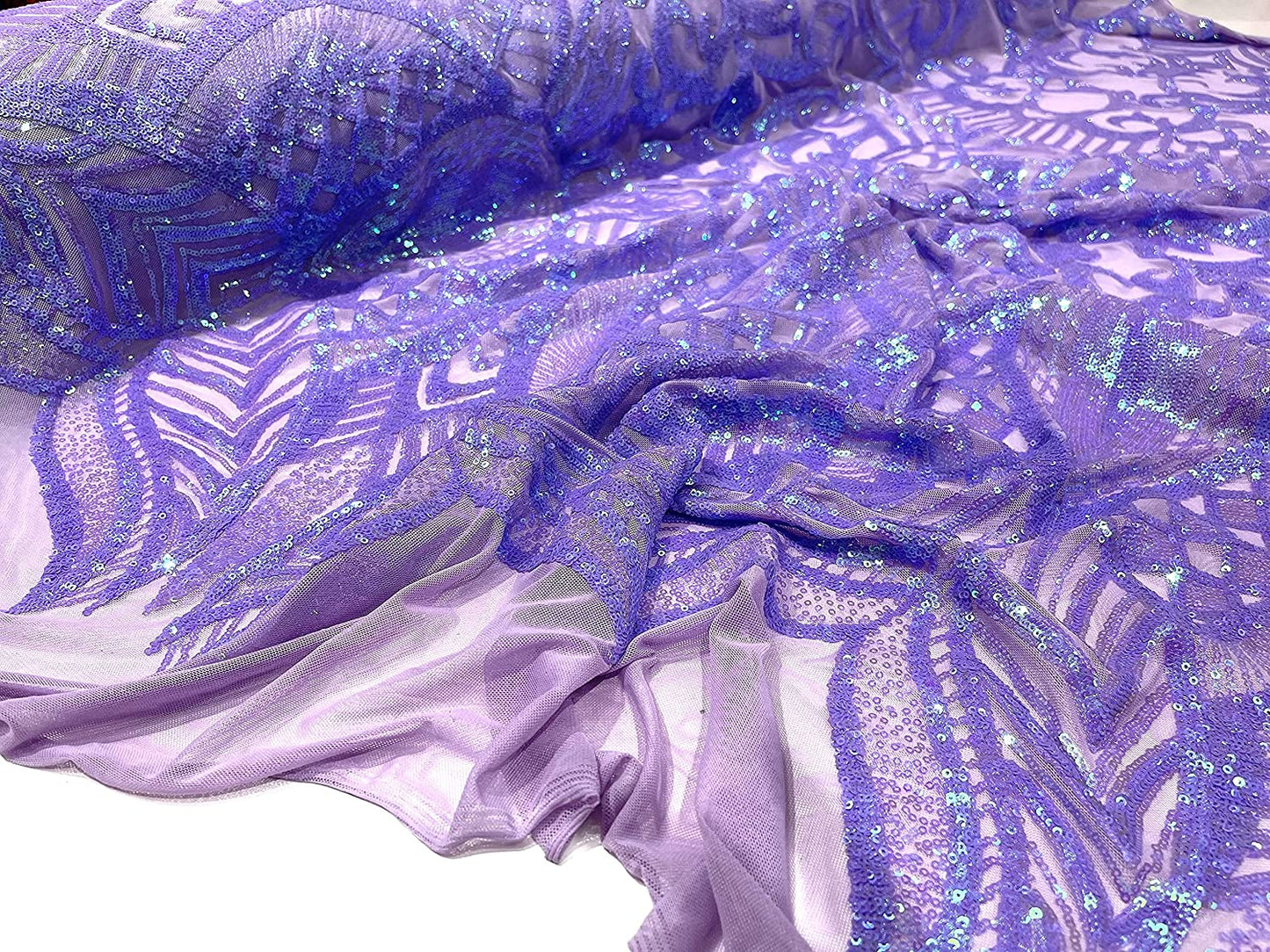 Iridescent Royalty Design On A 4 Way Stretch Mesh/Prom Fabric (1 Yard, Lavender Iridescent on Lilac Mesh)