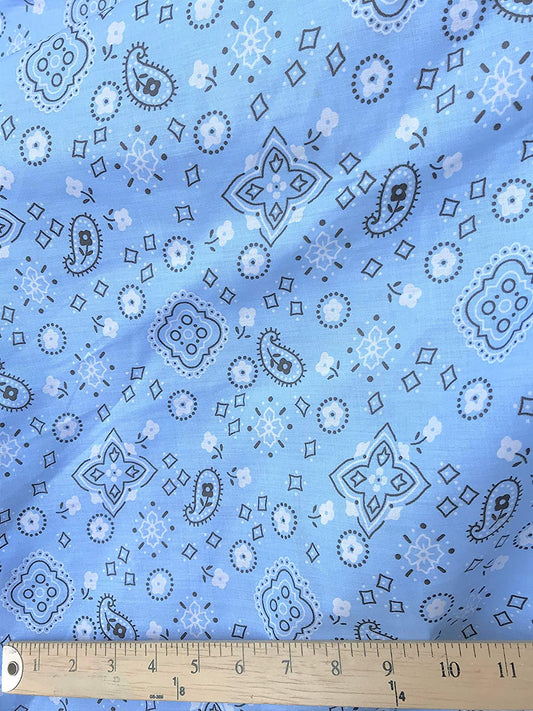 60" Wide Poly Cotton Print Bandanna Fabric by The Yard (Light Blue, by The Yard)