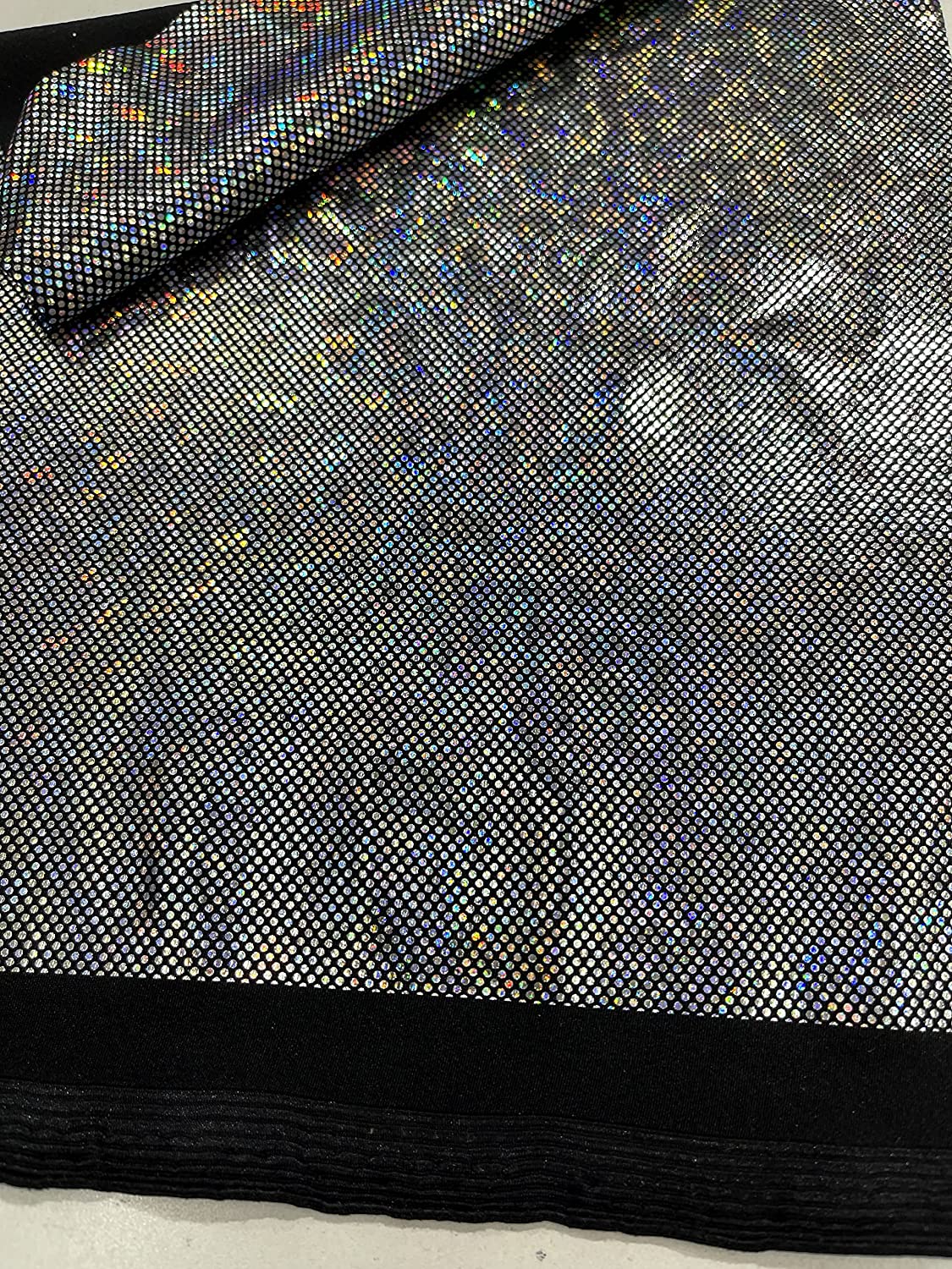 Shattered Glass Foil Iridescent Hologram Dancewear 4 Way Stretch Spandex Nylon Tricot Fabric (1 Yard, Black Iridescent)