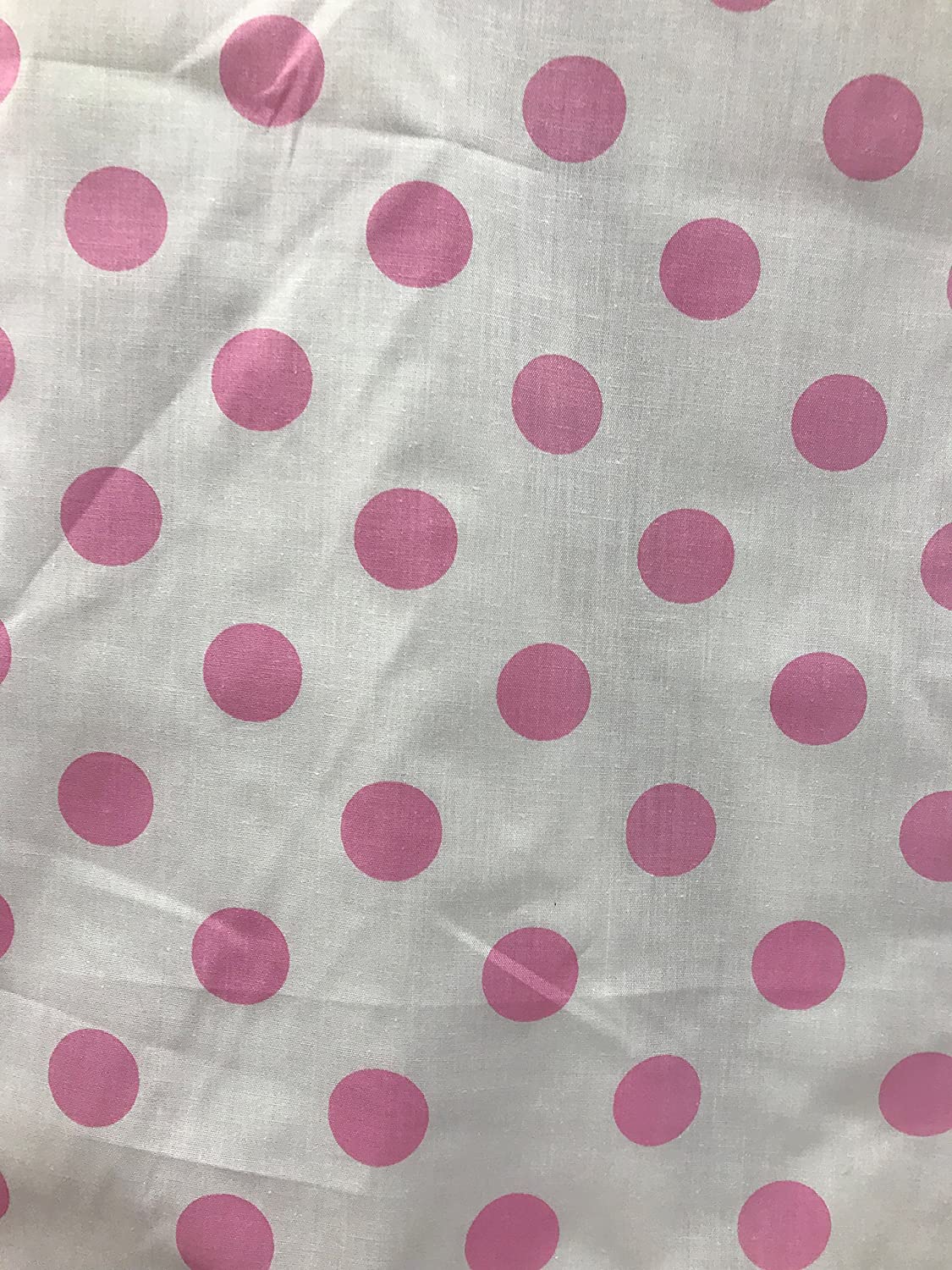 Big Polka Dots Poly Cotton Print Fabric by The Yard (White/Pink Dots)