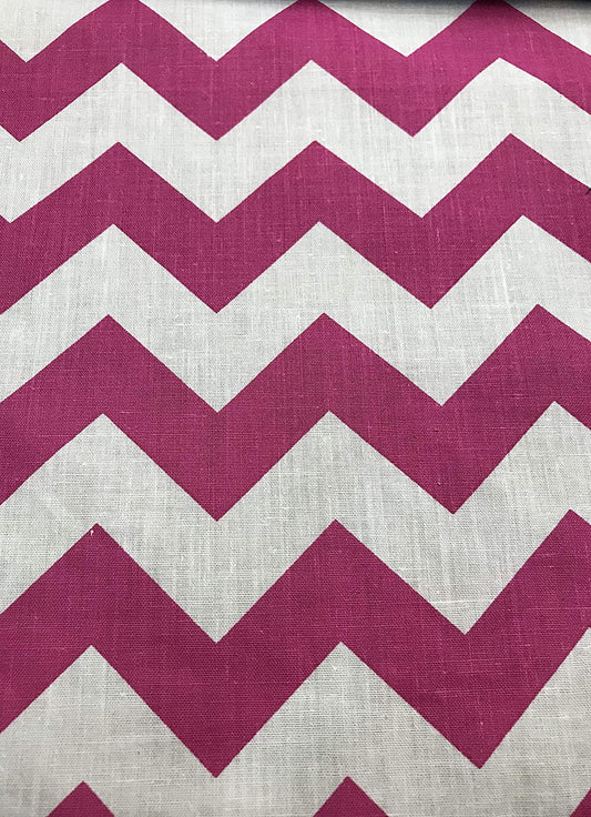60" Wide by 1" Chevron Poly Cotton Fabric (White & Fuchsia, by The Yard)