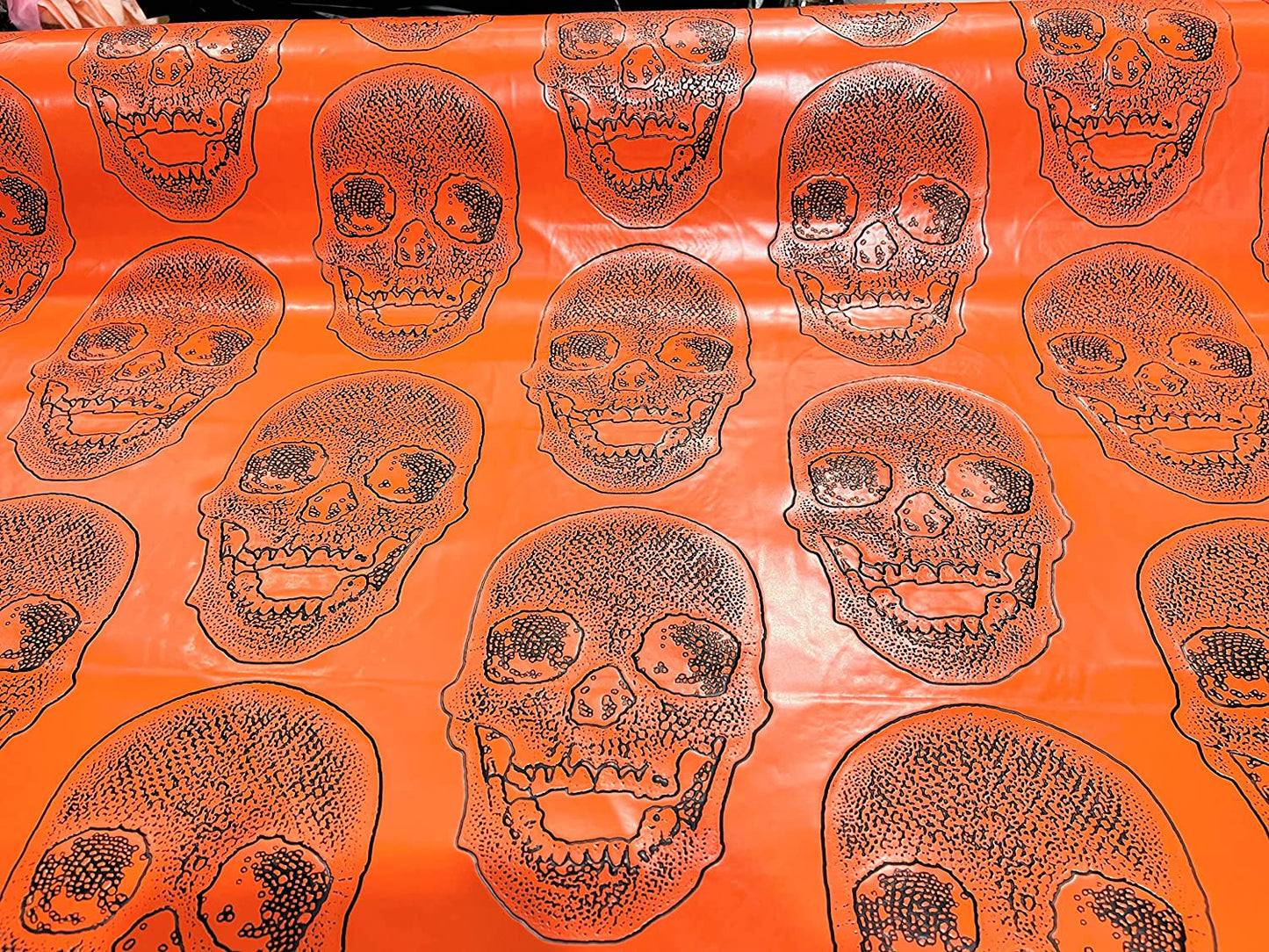 54" Wide Big Skull Embossed Vinyl Fabric-PVC-Upholstery, Faux Leather (1 Yard, Orange)