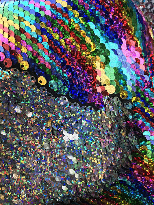 54" Wide Mermaid Flip Up Sequin Reversible Sparkly Fabric for Dress Clothing Making, Home Decor (Iridescent Rainbow, by The Yard)