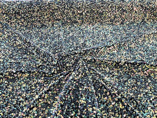 Shiny 5mm Sequin On A 2 Way Stretch Velvet (1 Yard, Clear Iridescent/Black)