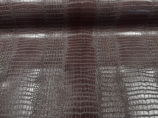 53/54" Wide Gator Fake Leather Upholstery, 3-D Crocodile Skin Texture Faux Leather PVC Vinyl Fabric (Dark Brown, 1 Yard)