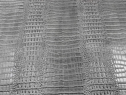 53/54" Wide Gator Fake Leather Upholstery, 3-D Crocodile Skin Texture Faux Leather PVC Vinyl Fabric (Grey, 1 Yard)