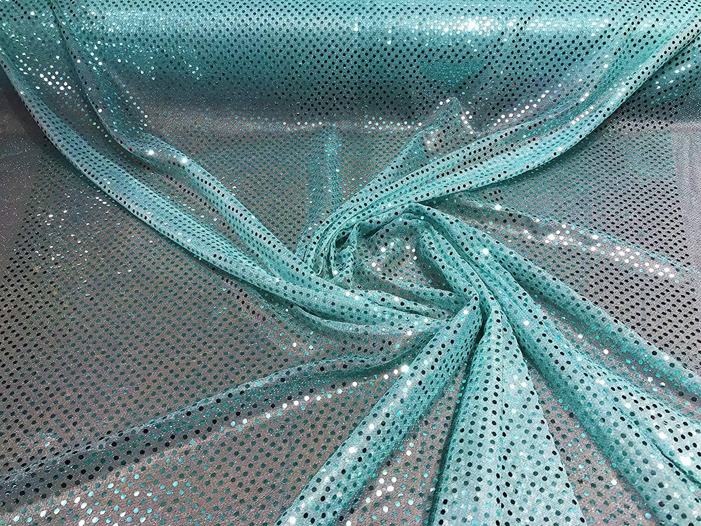 44/45" Wide Faux Confetti Sequin Knit Fabric Shiny Dot (Aqua, 1 Yard)