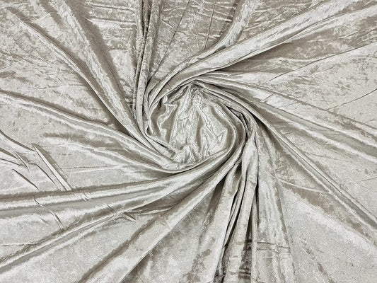 Solid Crushed Velour Stretch Velvet Fabric (1 Yard, Bone)