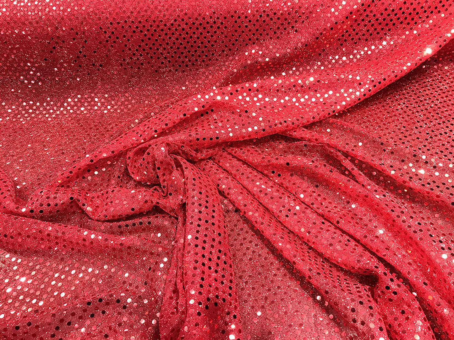 44/45" Wide Faux Confetti Sequin Knit Fabric Shiny Dot (Red, 1 Yard)
