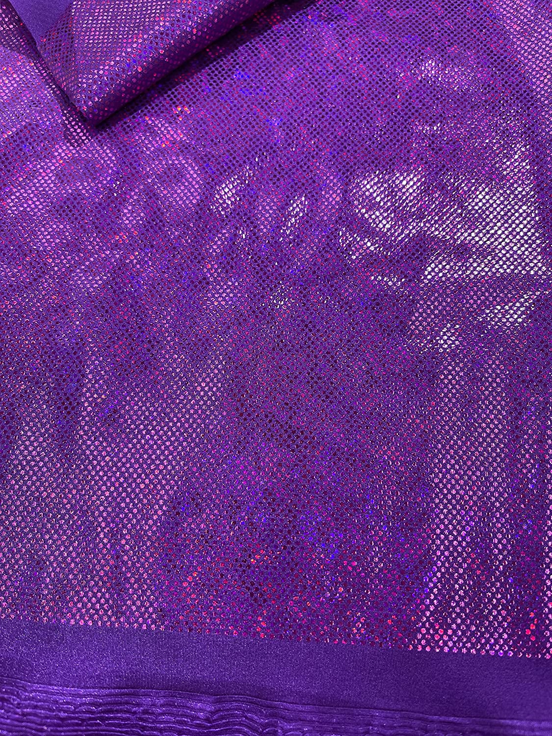 Shattered Glass Foil Iridescent Hologram Dancewear 4 Way Stretch Spandex Nylon Tricot Fabric (1 Yard, Purple)