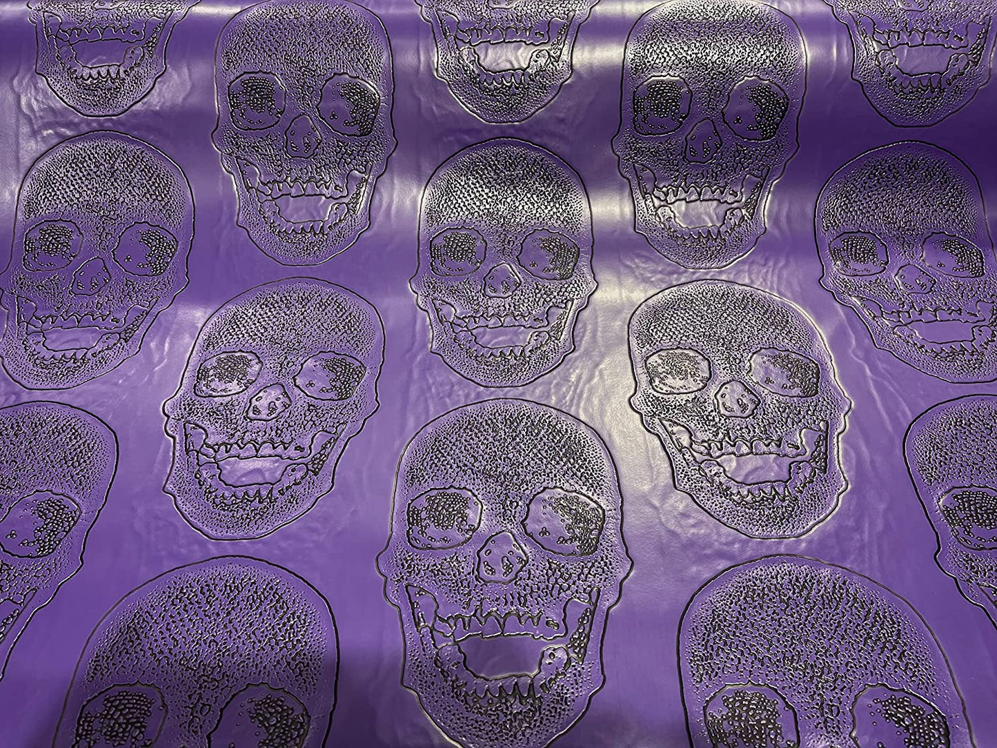 54" Wide Big Skull Embossed Vinyl Fabric-PVC-Upholstery, Faux Leather (1 Yard, Purple)