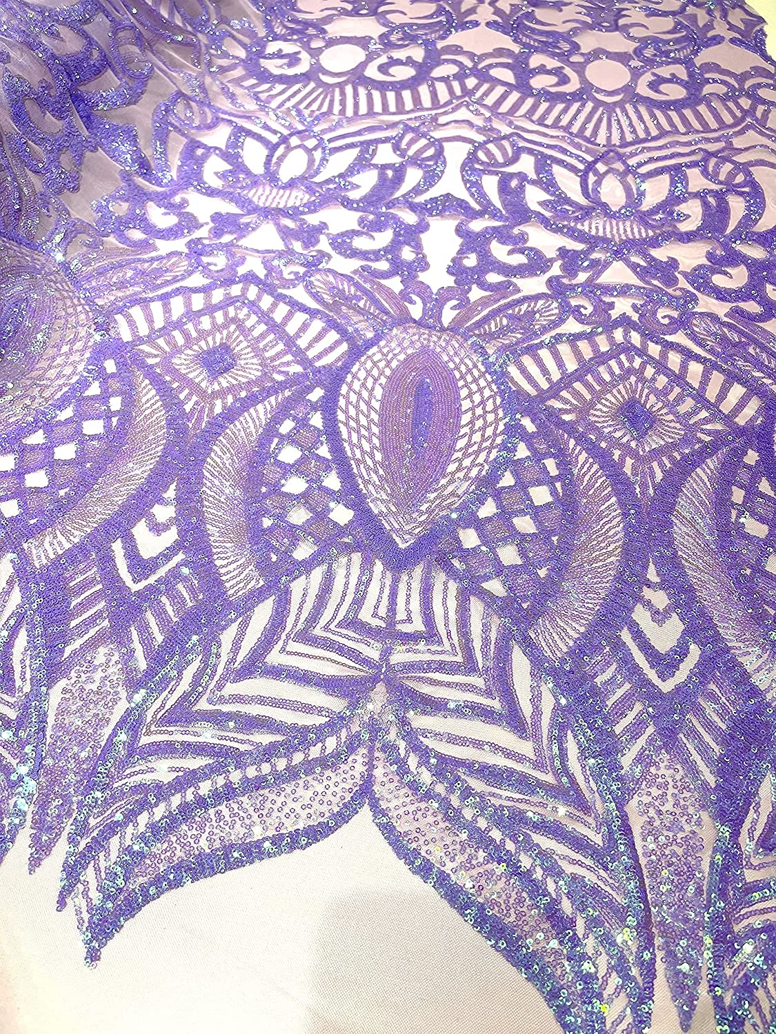 Iridescent Royalty Design On A 4 Way Stretch Mesh/Prom Fabric (1 Yard, Lilac Iridescent on Lilac Mesh)