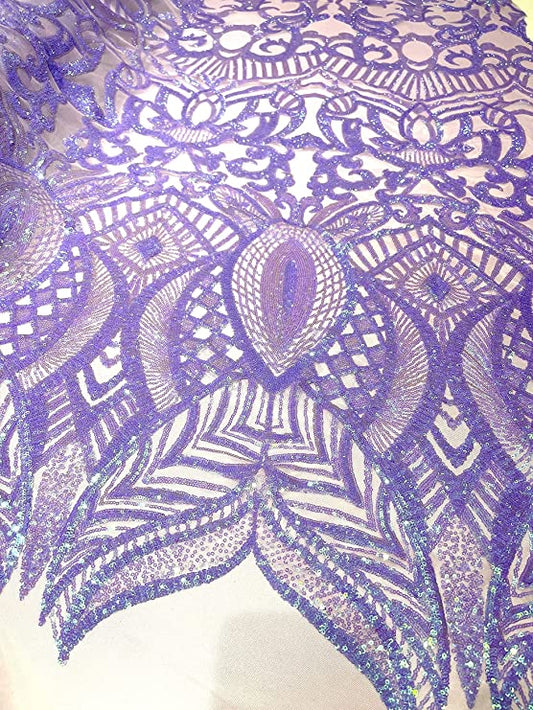 Iridescent Royalty Design On A 4 Way Stretch Mesh/Prom Fabric (1 Yard, Lavender Iridescent on Lilac Mesh)