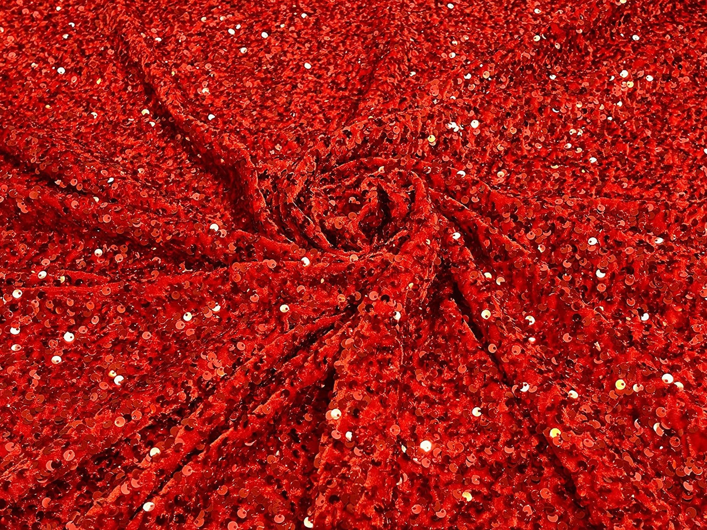Shiny 5mm Sequin On A 2 Way Stretch Velvet (1 Yard, Red)