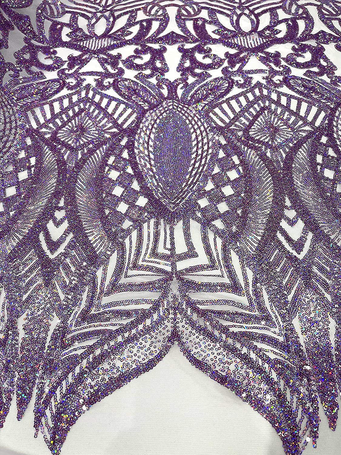 Iridescent Royalty Design On A 4 Way Stretch Mesh/Prom Fabric (1 Yard, Lavender Iridescent on PinkMesh)