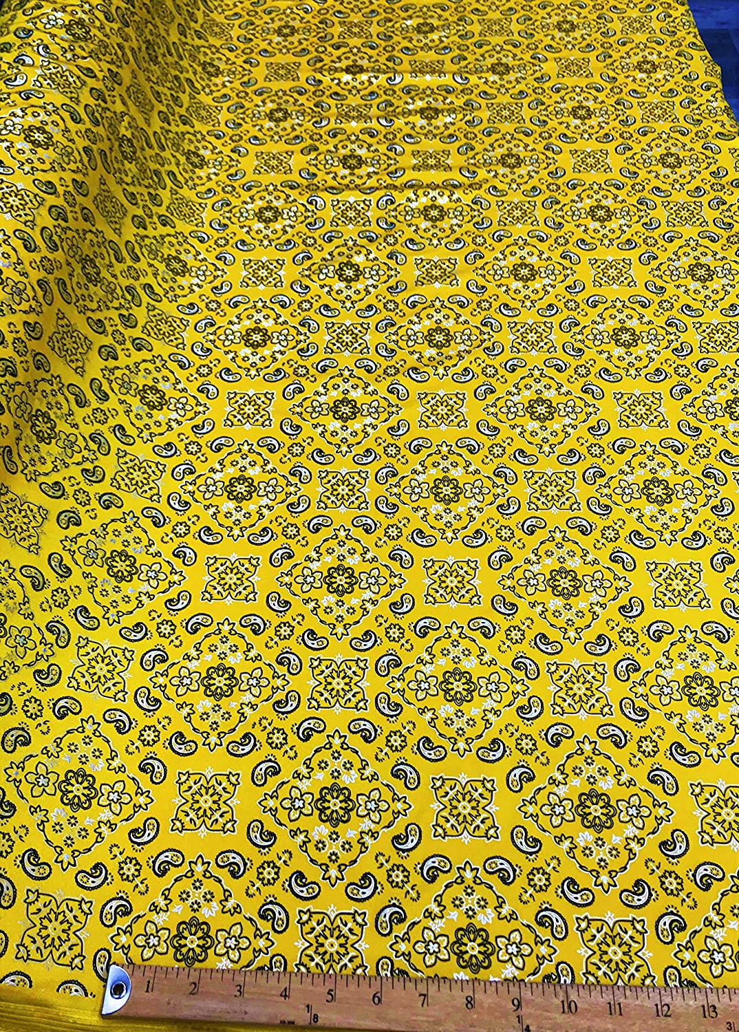 Spandex Bandana Print on 4 Way Stretch Fabric (Yellow, 1 Yard)