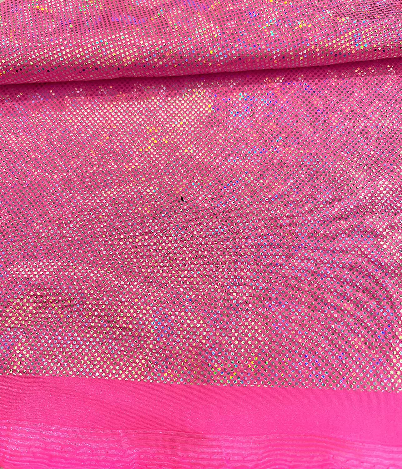 Shattered Glass Foil Iridescent Hologram Dancewear 4 Way Stretch Spandex Nylon Tricot Fabric (1 Yard, Candy Pink)