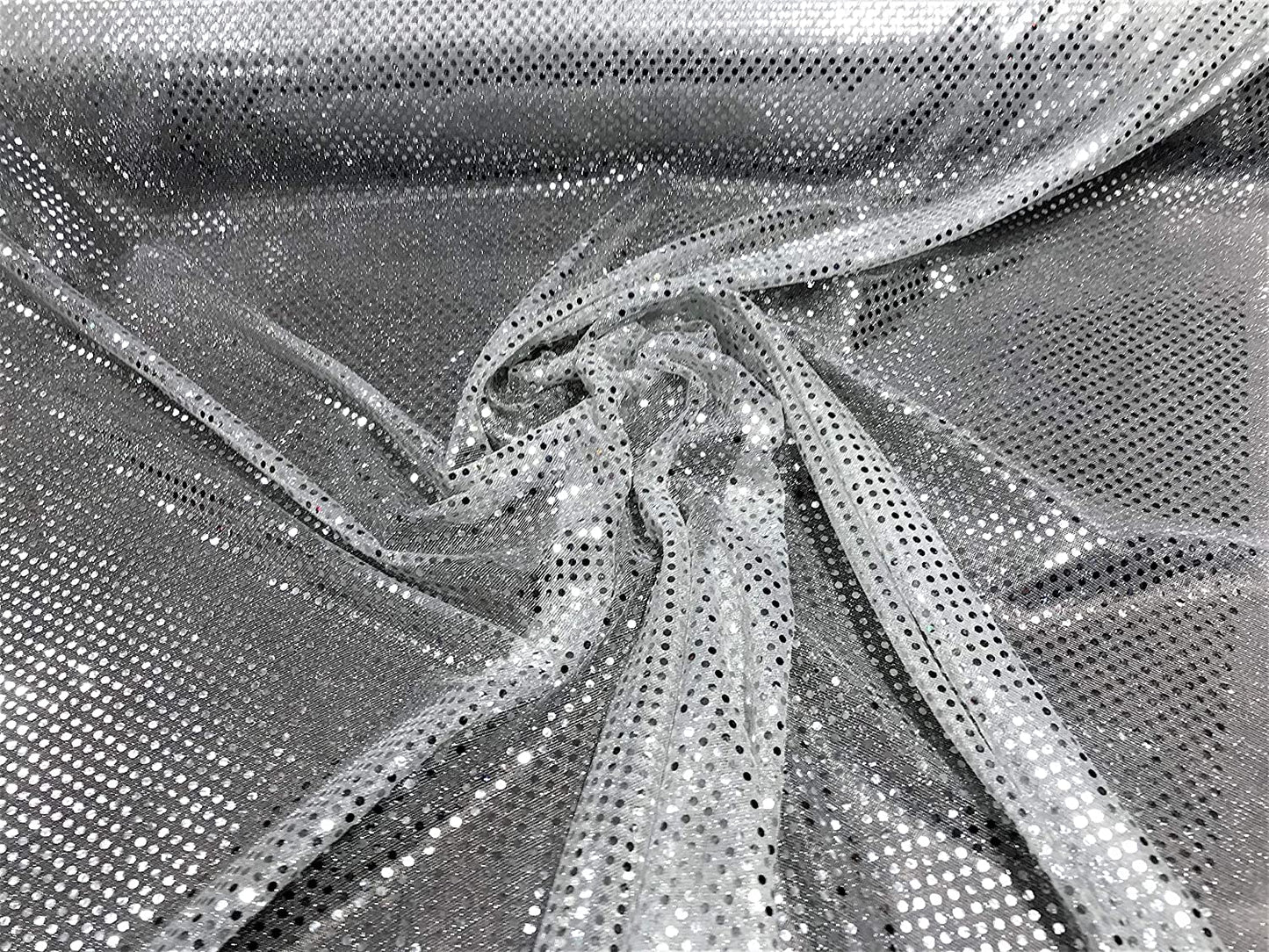 44/45" Wide Faux Confetti Sequin Knit Fabric Shiny Dot (Silver, 1 Yard)